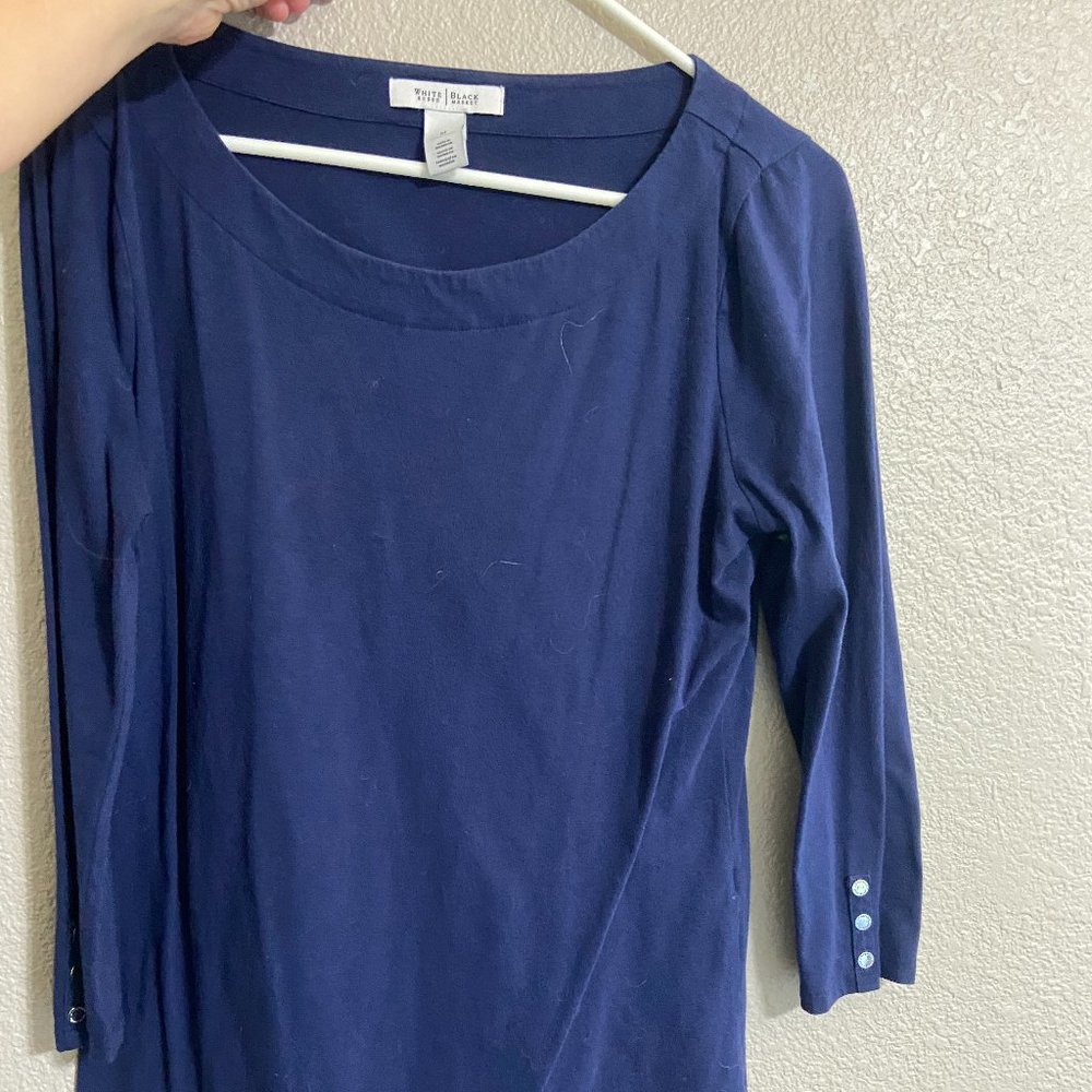 White House Black Market Blue Crewneck 3/4 Sleeve Blouse